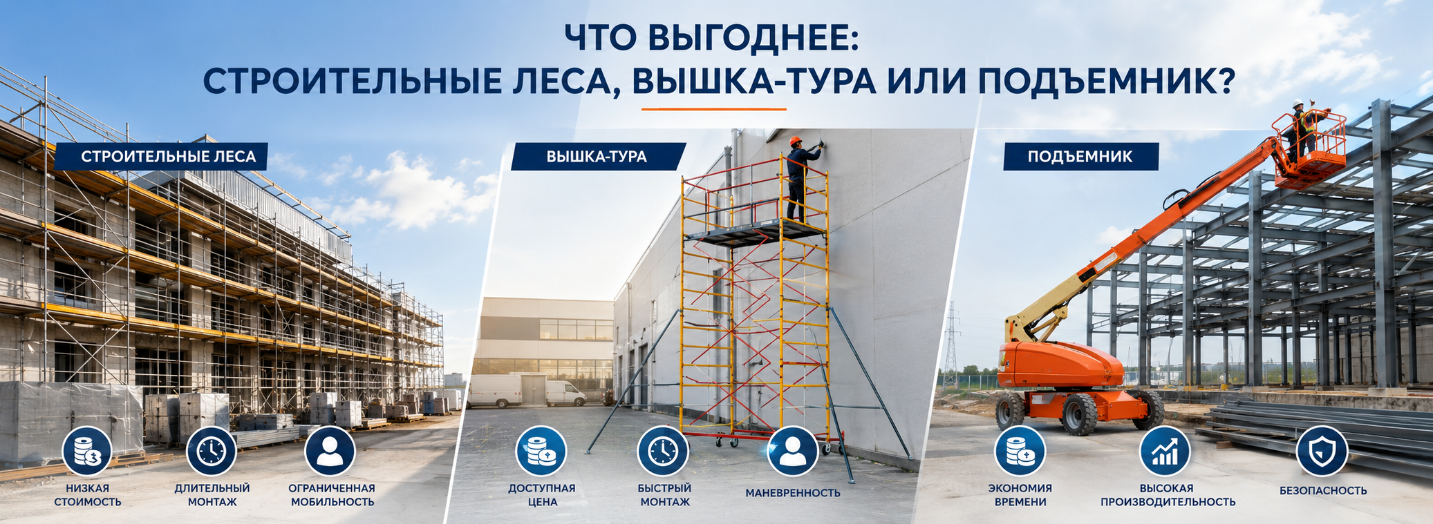 Что выгоднее: строительные леса, вышка-тура или подъемник